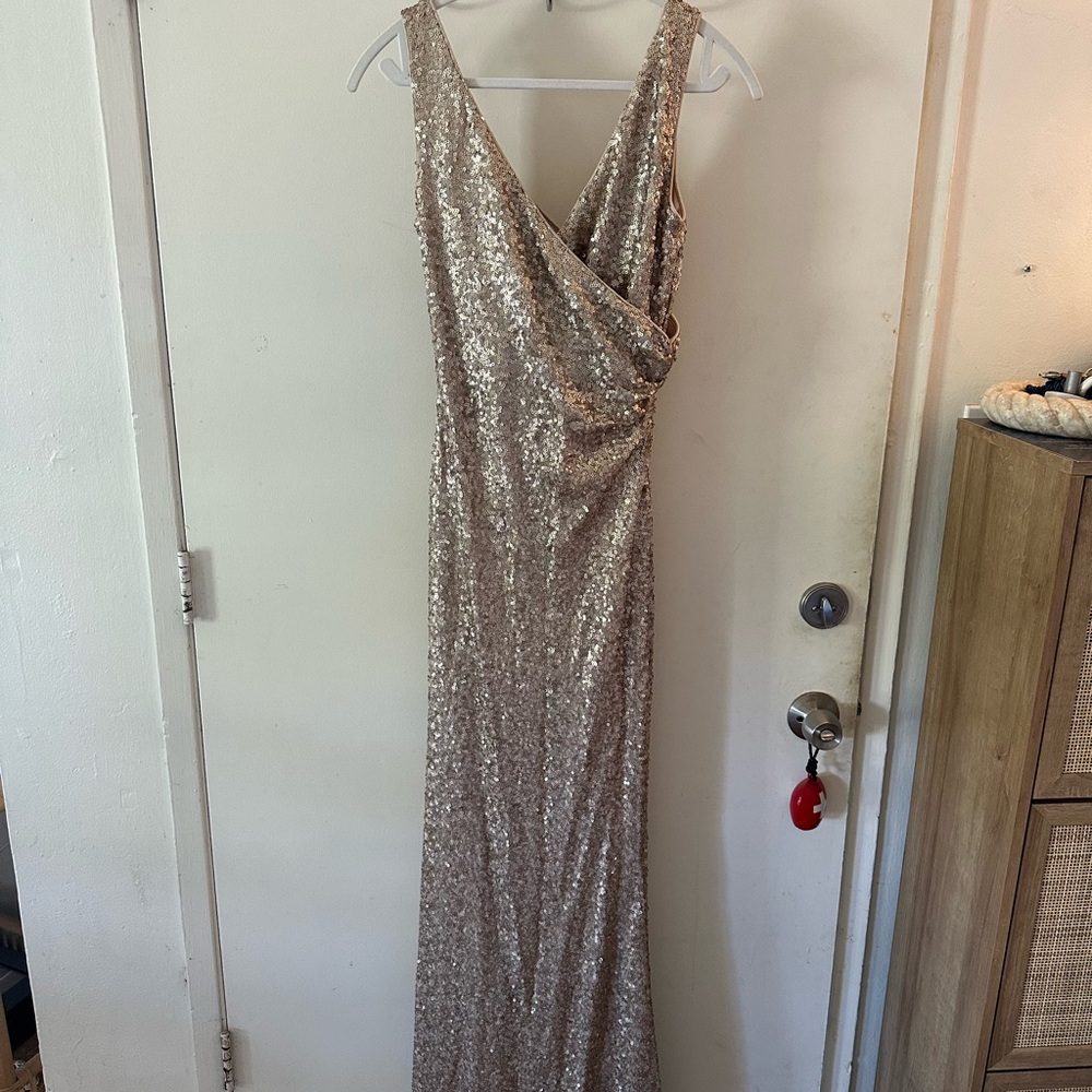 Badgley Mischka Gold Sequin Maxi Dress
